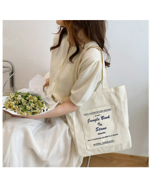  Large Capacity Casual Reusable Canvas Shoulder Bag Cotton Tote Shopping Beach Bag With Pocket