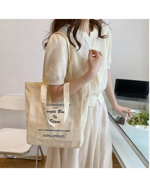  Large Capacity Casual Reusable Canvas Shoulder Bag Cotton Tote Shopping Beach Bag With Pocket