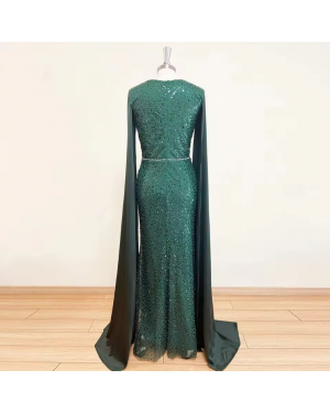  Luxury Elegant Mermaid Sequined evening dress With Cape For Women Plus Size with Pearls
